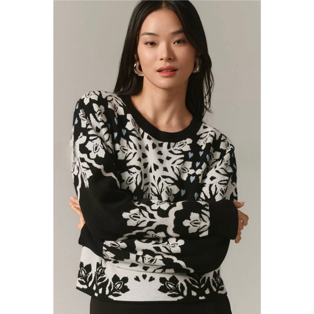 Maeve by Anthropologie Floral and Hearts Crewneck Sweater. Ret. $98